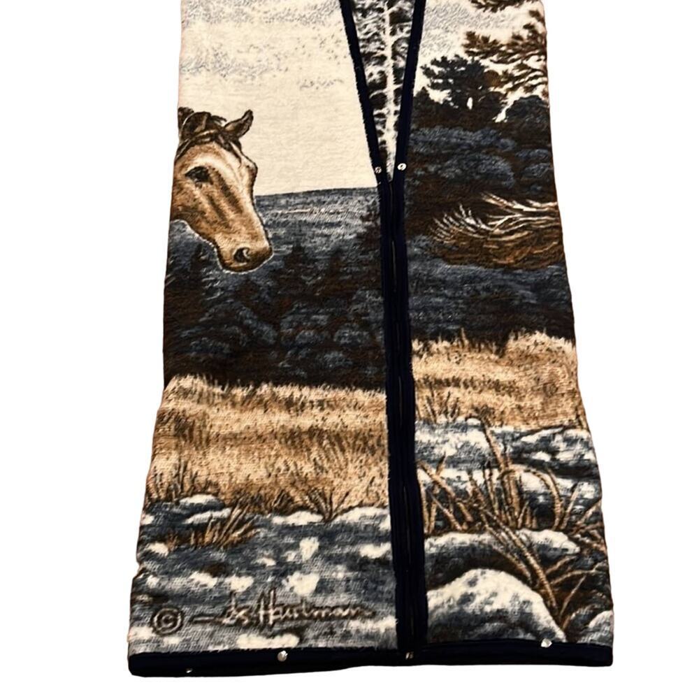 VTG Biederlack Western Blanket Horse Zipper Snaps Reversible Cuddle Wrap USA - Picture 3 of 5